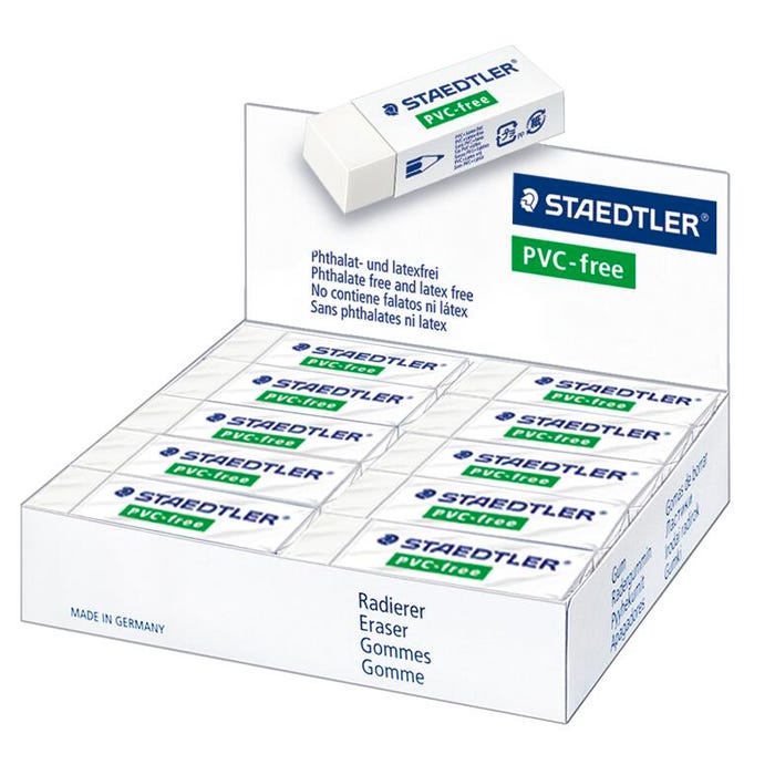 Staedtler PVC-Free Erasers, 2-1/2 x 1 x 1/2 Inches, White, Pack of 20
