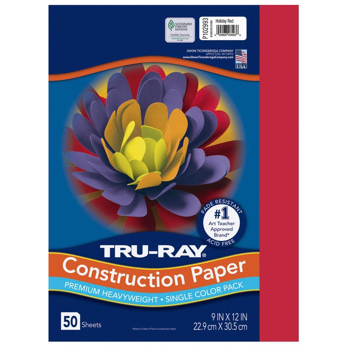 Tru-Ray Sulphite Construction Paper, 9 x 12 Inches, Holiday Red, 50 Sheets