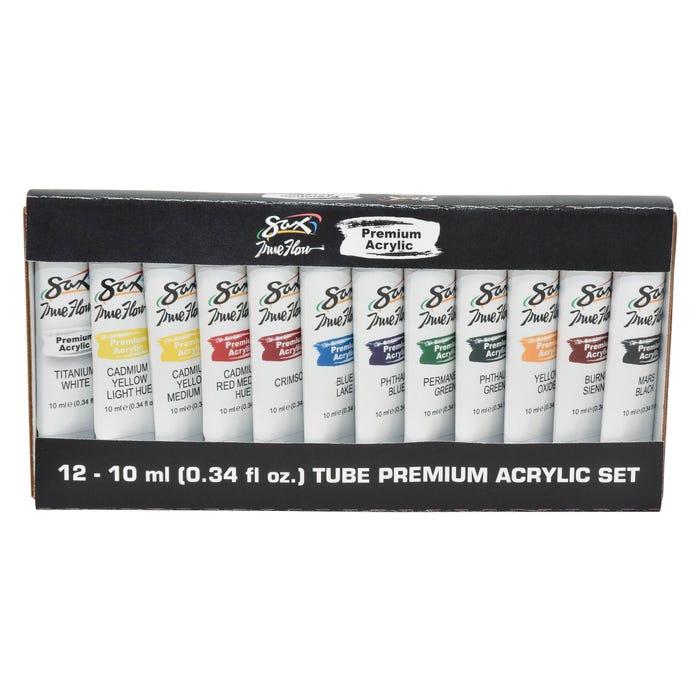 Sax Premium Acrylic Paint, 0.34 Ounce Tubes, Assorted Colors, Set of 12