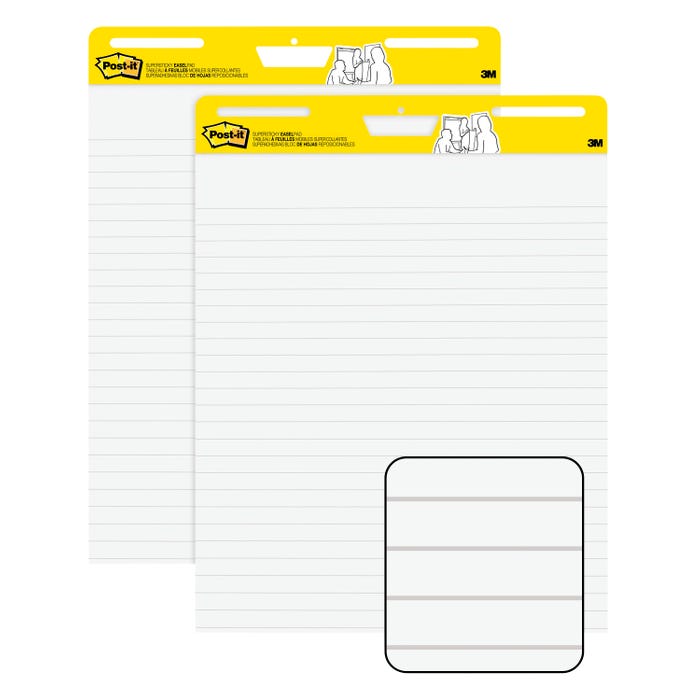 Post-it Super Sticky Easel Pads, 25 x 30 Inches, Ruled, White, 30 Sheets, Pack of 2