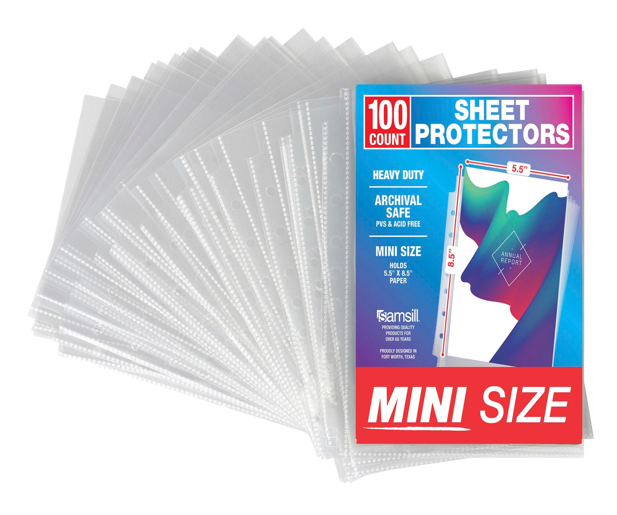 Samsill Mini Binder Page Protectors, Heavy Duty, 5-1/2 x 8-1/2 Inches, Clear, 7 Hole, Top Loading, Acid Free, 50 Pack 2150088