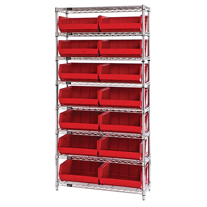 Quantum 8-Shelf Steel Storage Shelf Unit with 14 Bins, 36 x 14 x 74 Inches