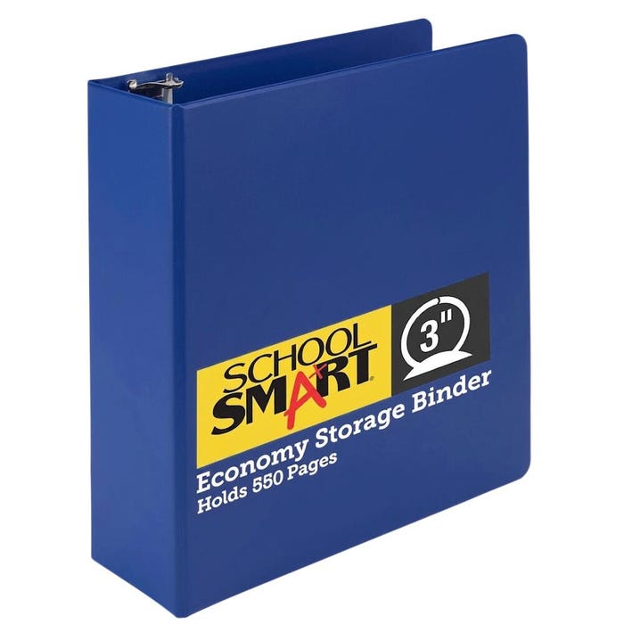 School Smart Round Ring Binder, Polypropylene, 3 Inches, Blue