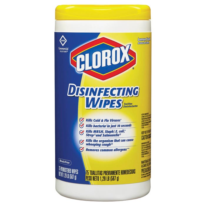 CloroxPro Bleach Free Disinfecting Wipes, Lemon Scent, 75 Wipes