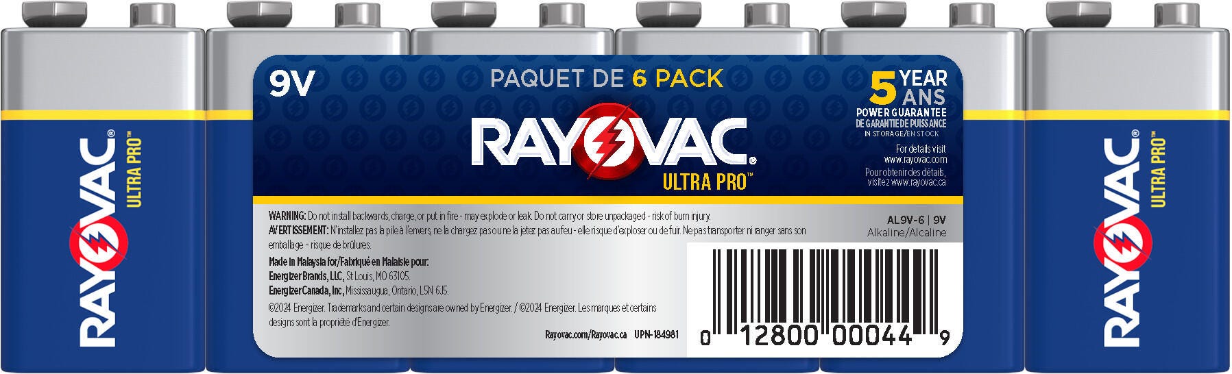 Rayovac Ultra Pro Alkaline 9V Batteries, 6 Pack 2133744