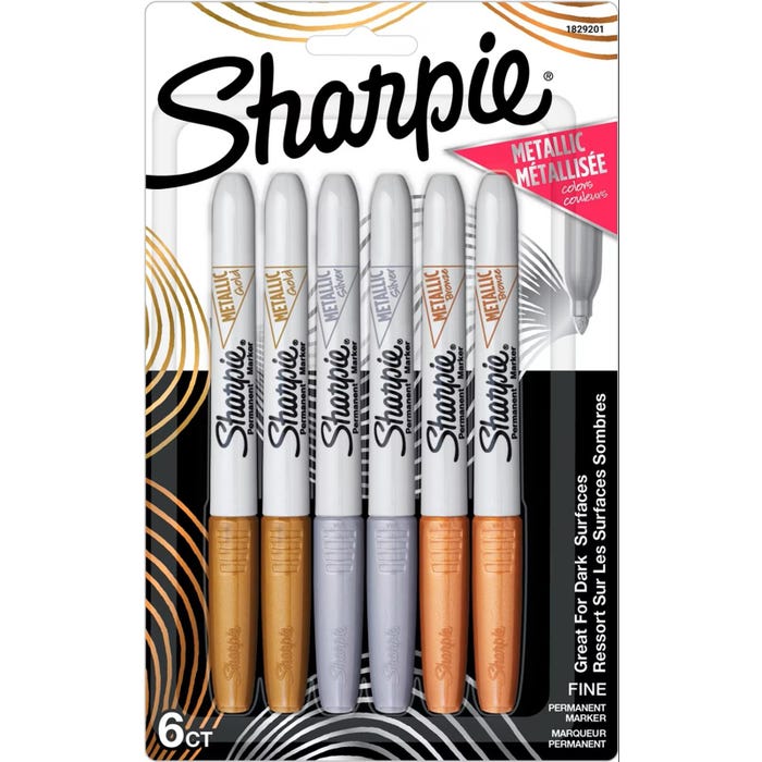 Sharpie Metallic Permanent Markers, Fine Point, Assorted Colors, Set of 6
