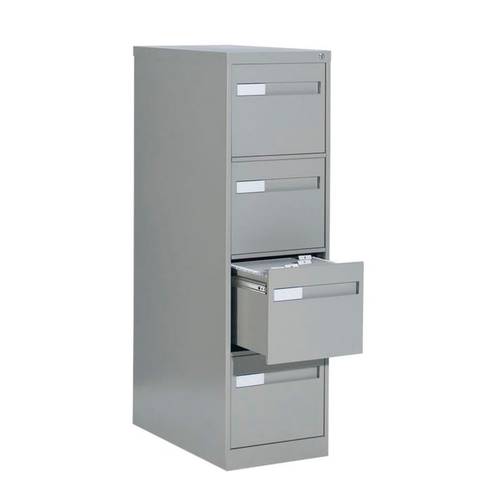 Global Industries Vertical File Cabinet, Full Recessed Pull and Lock, 4 Drawers, Business Gray, 15 x 26-1/2 x 52 Inches
