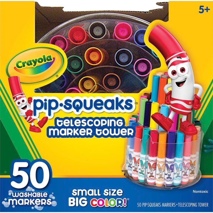 Crayola Pip-Squeaks Telescoping Marker Tower, Assorted Colors, Set of 50