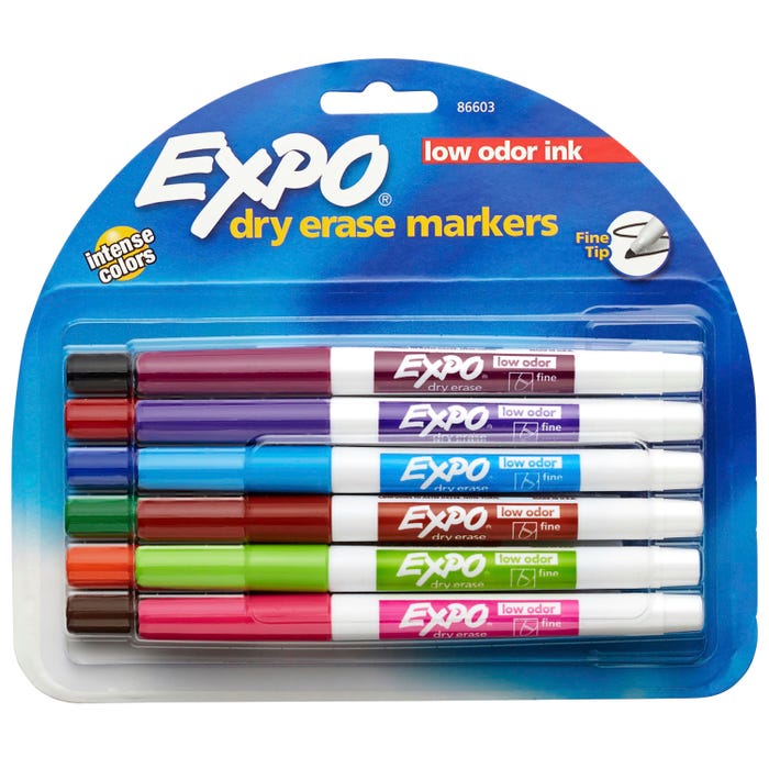 EXPO Low Odor Dry Erase Markers, Fine Tip, Assorted Colors, Pack of 12