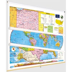 Social Studies INDIANA/U.S./WORLD MAP COMBO, Markable, Erasable, Grades 4-12, Item Number 1566302