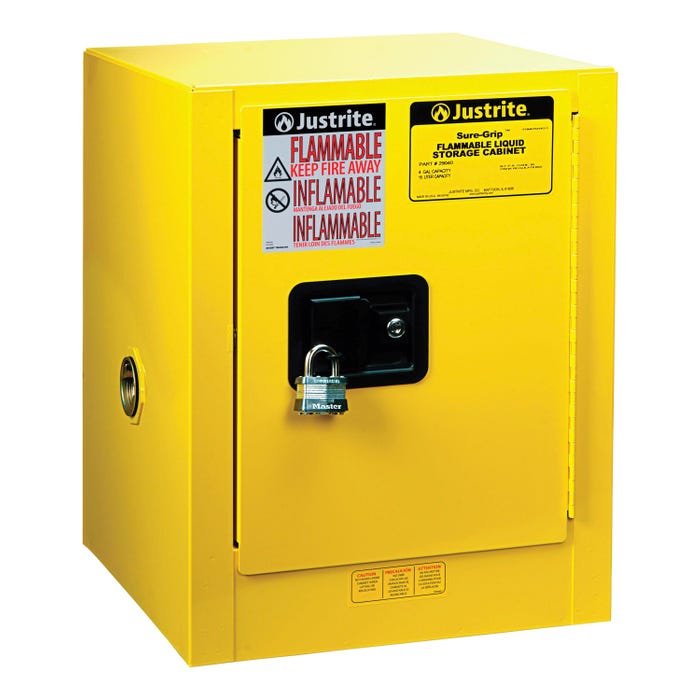 Justrite Flammable Liquid Storage Cabinet, 4 Gallon, Sure-Grip EX Countertop, Yellow - 890420