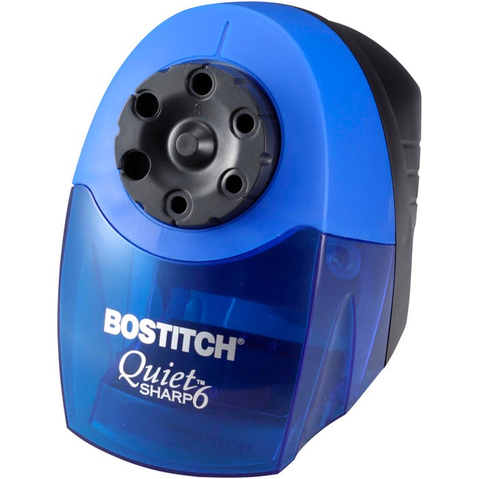 Bostitch QuietSharp 6-Hole Heavy Duty Electric Pencil Sharpener, Blue/Black