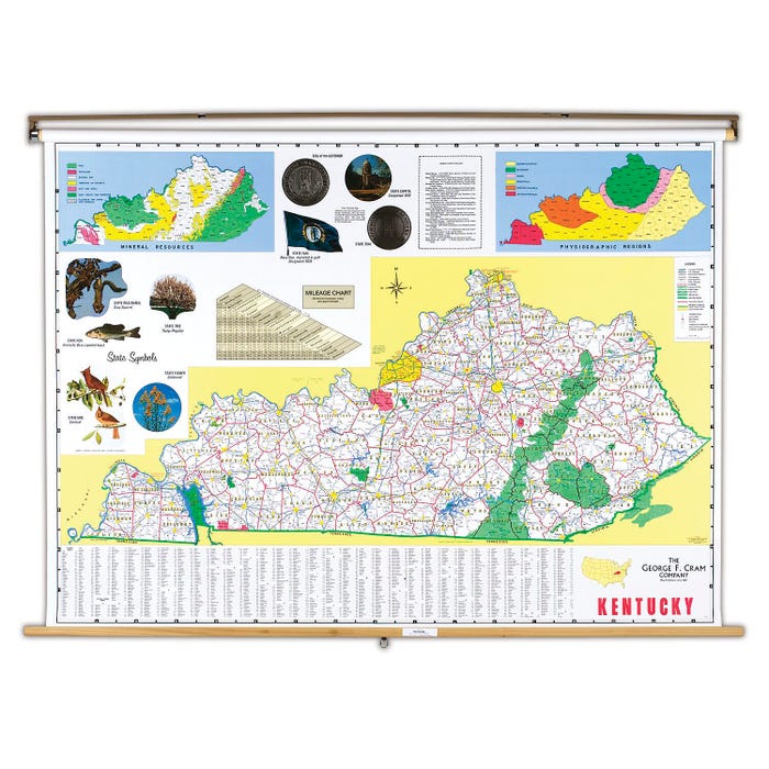 Nystrom Kentucky Pull Down Roller Classroom Map, 68 x 50 Inches