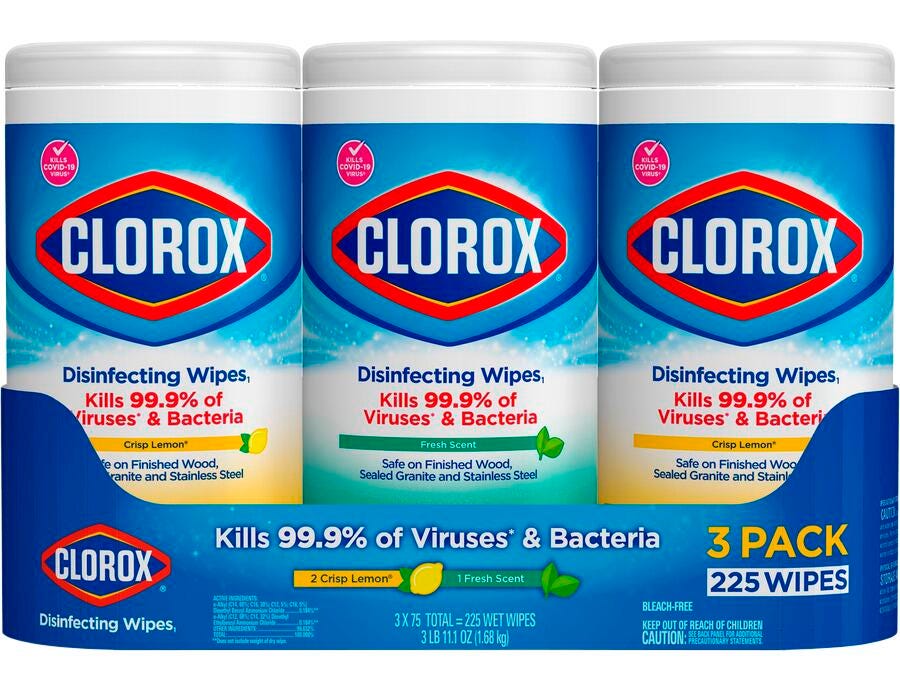 Image for Clorox Bleach Free Disinfecting Wipes, Crisp Lemon and Fresh Scents, Pack of 3 with 75 Sheets Each from School Specialty