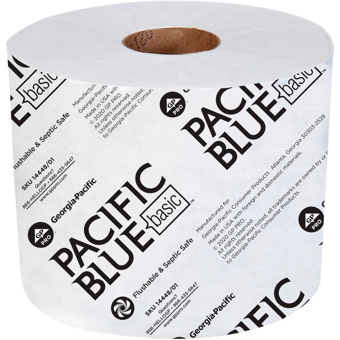 Pacific Blue Basic Toilet Paper, 1 Ply, Case of 48 Rolls