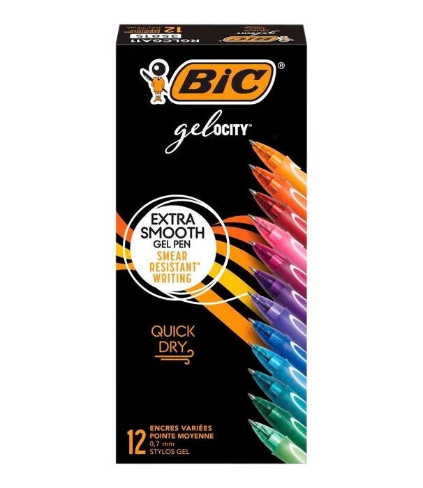 Image for BIC Gel-ocity Quick Dry Retractable Gel Pens, 0.7 mm, Assorted Fashion Colors, Set of 12 from School Specialty