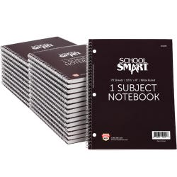 School Smart Spiral Perforated 1 Subject Wide Ruled Notebook, 10-1/2 x 8 Inches, Black, Pack of 24