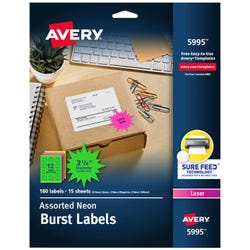 Image for Avery Permanent Laser Labels, 2-1/4 Inch Diameter, Assorted Neon Burst, Pack of 180 from School Specialty