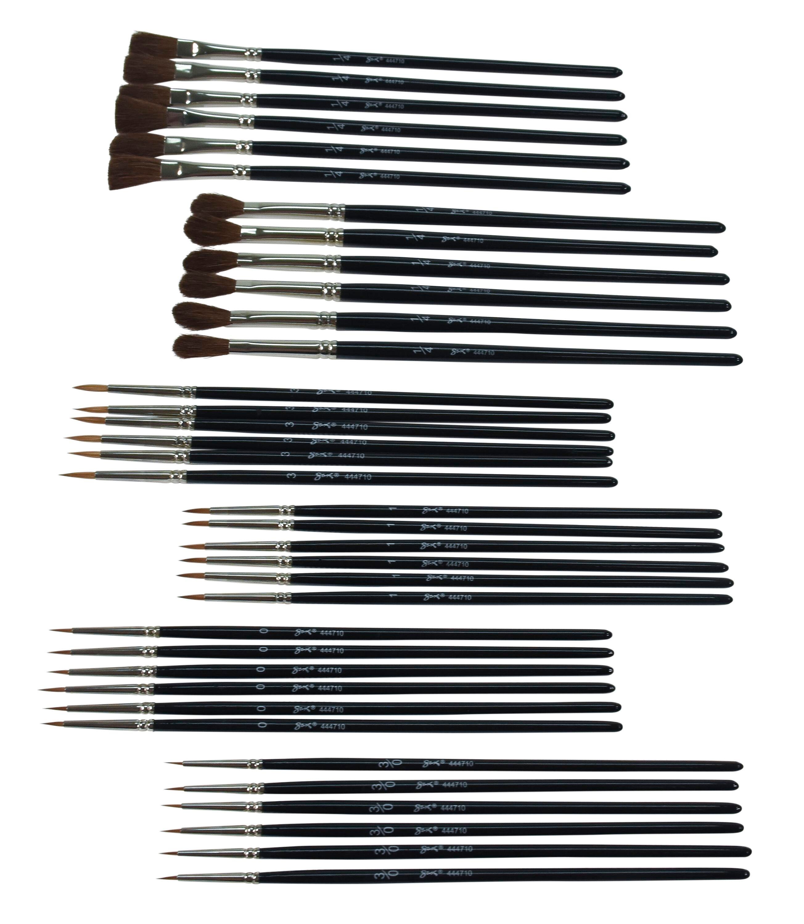 Sax Combination Watercolor Brushes, Assorted Brush Types, Short Handle, Assorted Sizes, Pack of 36 444710