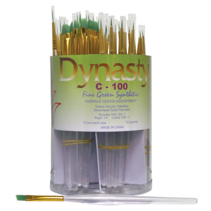 Dynasty Brush C-100 Emerald Design Detail Paint Brushes, Short Handle, Assorted Sizes, Pack of 72