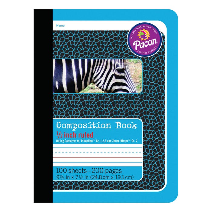 Pacon Composition Book, 9-3/4 x 7-1/2 Inches, Hard Cover, Blue, 100 Sheets