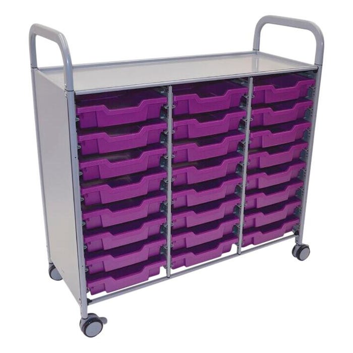 Gratnells Callero Plus Triple Cart with 24 F1 Shallow Trays, 40-1/5 x 17 x 41-1/2 Inches