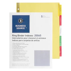 Business Source Insertable Tab Indexes, 5 Tab, Buff Paper, Multi-Color Tabs