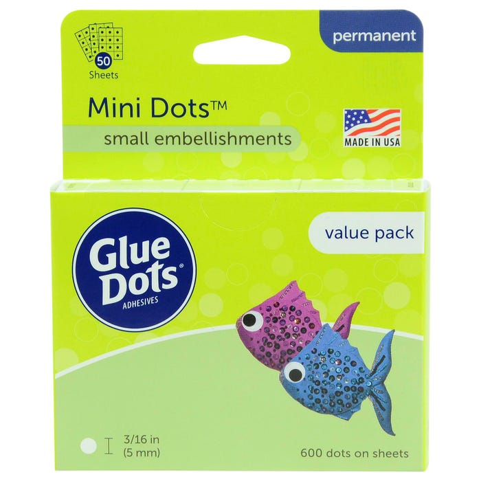 Glue Dots Mini Dots Adhesive Value Pack Sheets, 3/16 Inch, Clear, Pack of 600