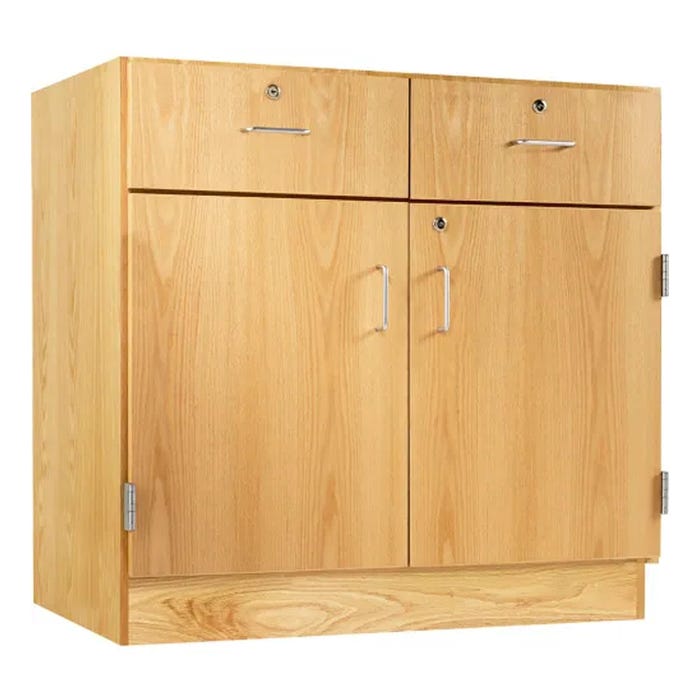 Diversified Spaces Base Cabinet Without Top, 2 Drawers and Double Doors, 36 x 22 x 35 Inches, Oak, Chemical Resistant UV