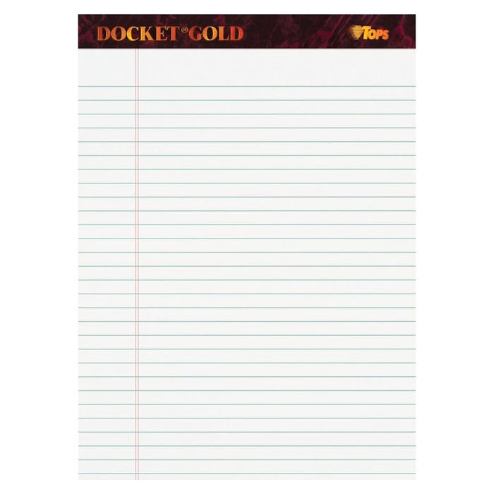 TOPS Docket Gold Legal Pad, 8-1/2 x 11-3/4 Inches, Legal Ruled, White, 50 Sheets, Pack of 12