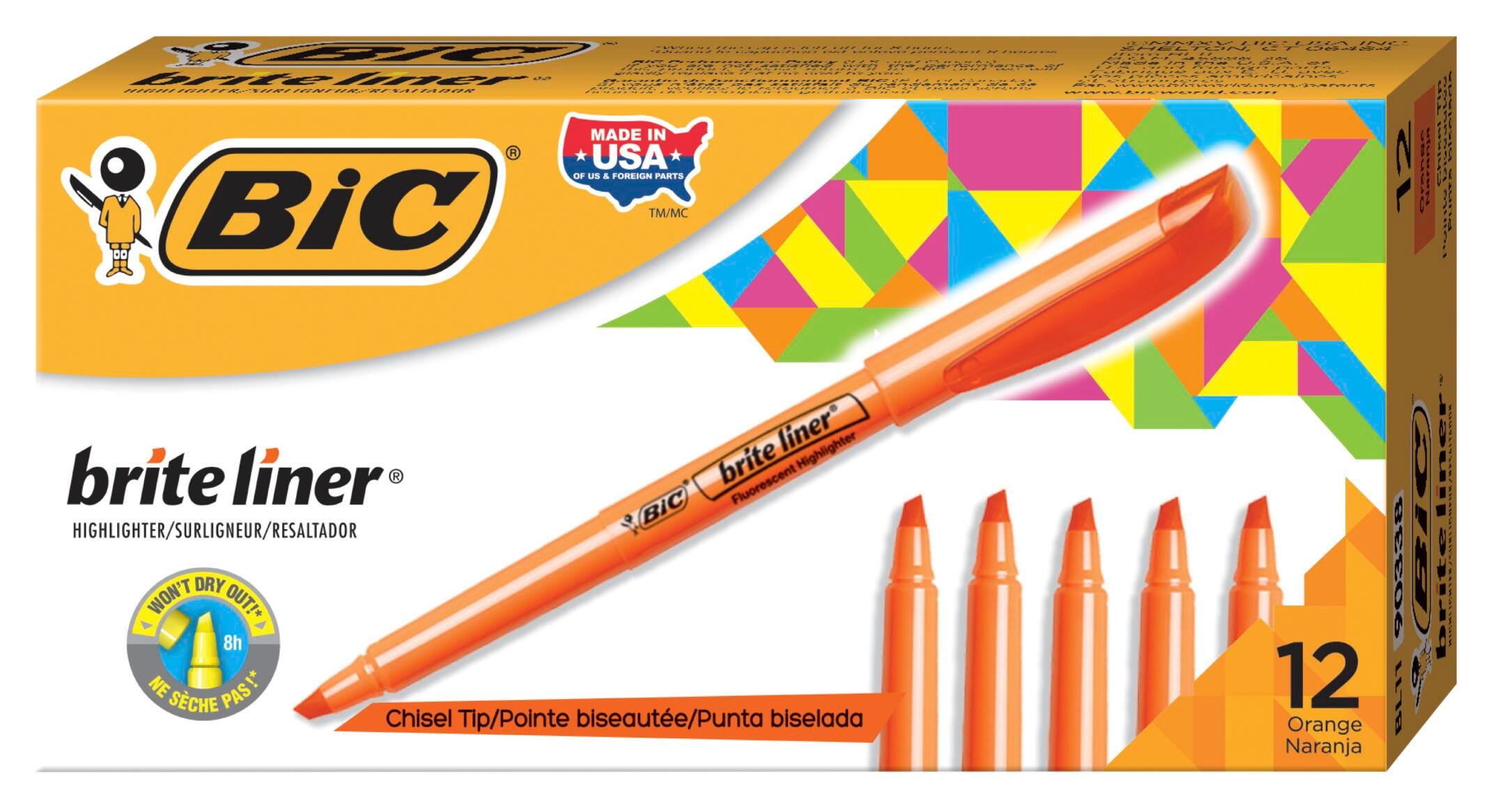 Image for BIC Brite Liner Pocket Style Highlighter, Chisel Tip, Orange, Pack of 12 from School Specialty