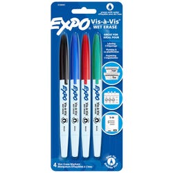EXPO Vis-A-Vis Wet Erase Markers, Fine Point, Assorted Colors, Set of 4 2086836