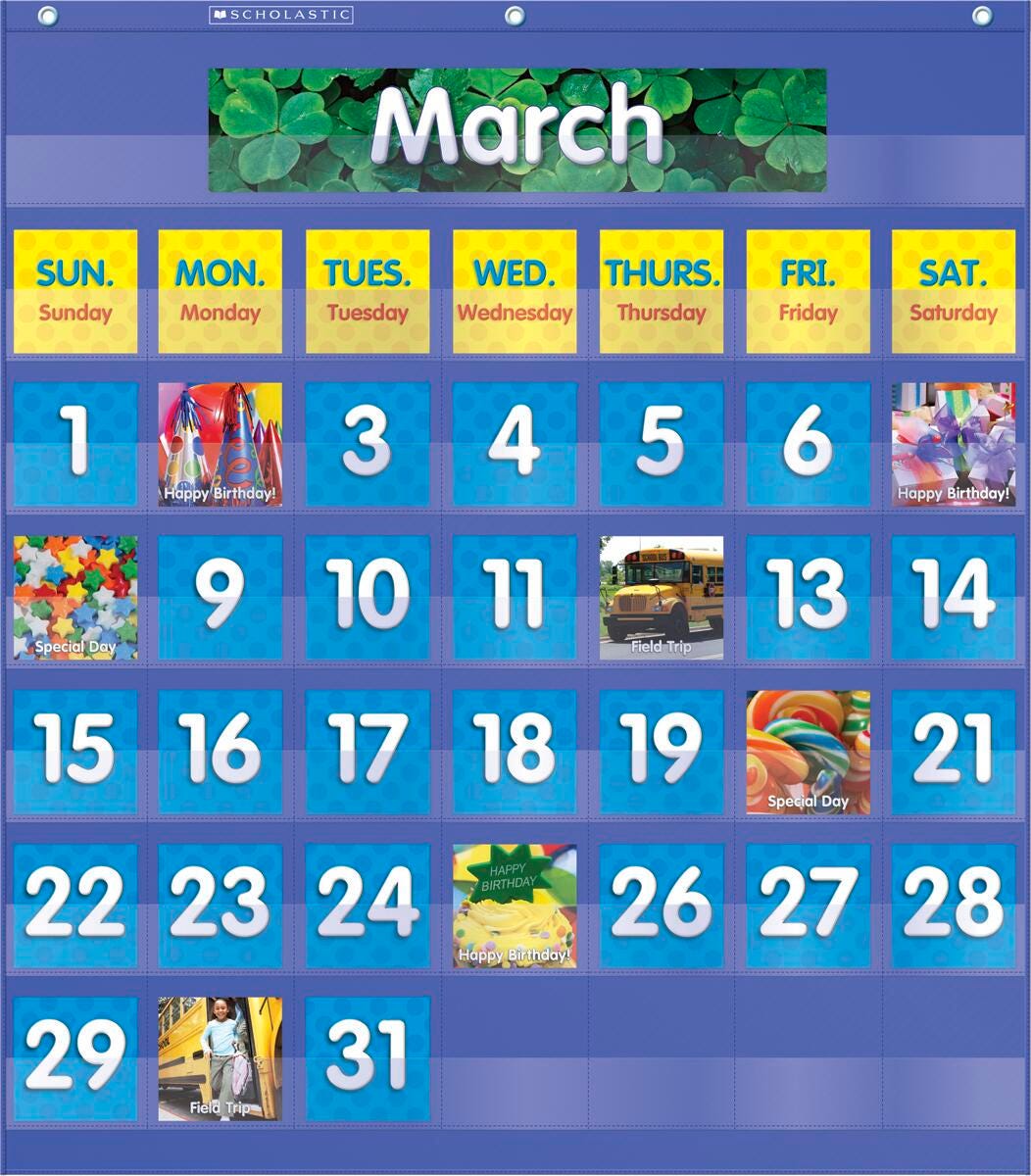 Scholastic Monthly Calendar Pocket Chart, Blue, Item Number 1462461