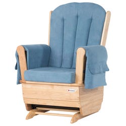 Foundations SafeRocker Standard Glider Chair with Blue Cushion, Extra-Wide Seat, 30 x 29 x 43 Inches, Natural 1472121