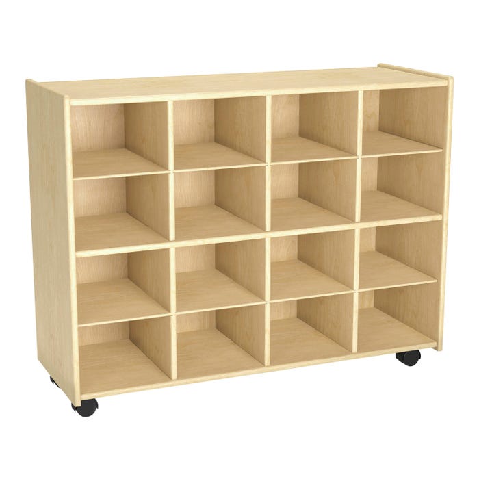 Childcraft Mobile Cubby Unit With Locking Casters, 16-Bin Capacity, 38-5/16 x 14-1/4 x 30 Inches
