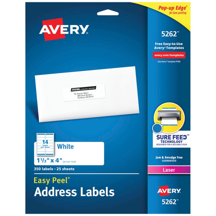 Avery Easy Peel Address Labels, Laser, 1-1/3 x 4 Inches, Pack of 350