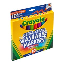 Crayola Ultra Clean Washable Markers, Conical Tips, Assorted Bold Colors, Set of 10, Item Number 2106246