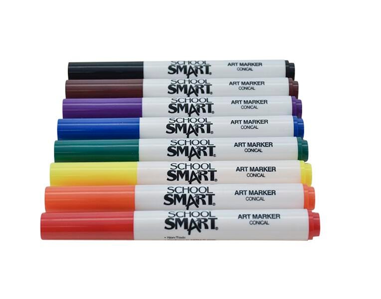 School Smart Art Markers, Conical Tip, Assorted Colors, Set of 8 085117