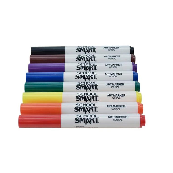 School Smart Art Markers, Conical Tip, Assorted Colors, Set of 8