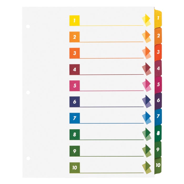 Business Source Quick Index Dividers, 10 Tab, Multi-Color, 24 Sets