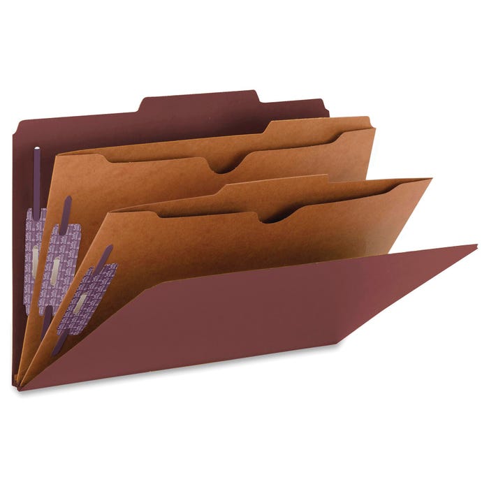 Smead SafeSHIELD Pressboard Classification Folder, Legal Size, 2 Dividers, Red, Pack of 10