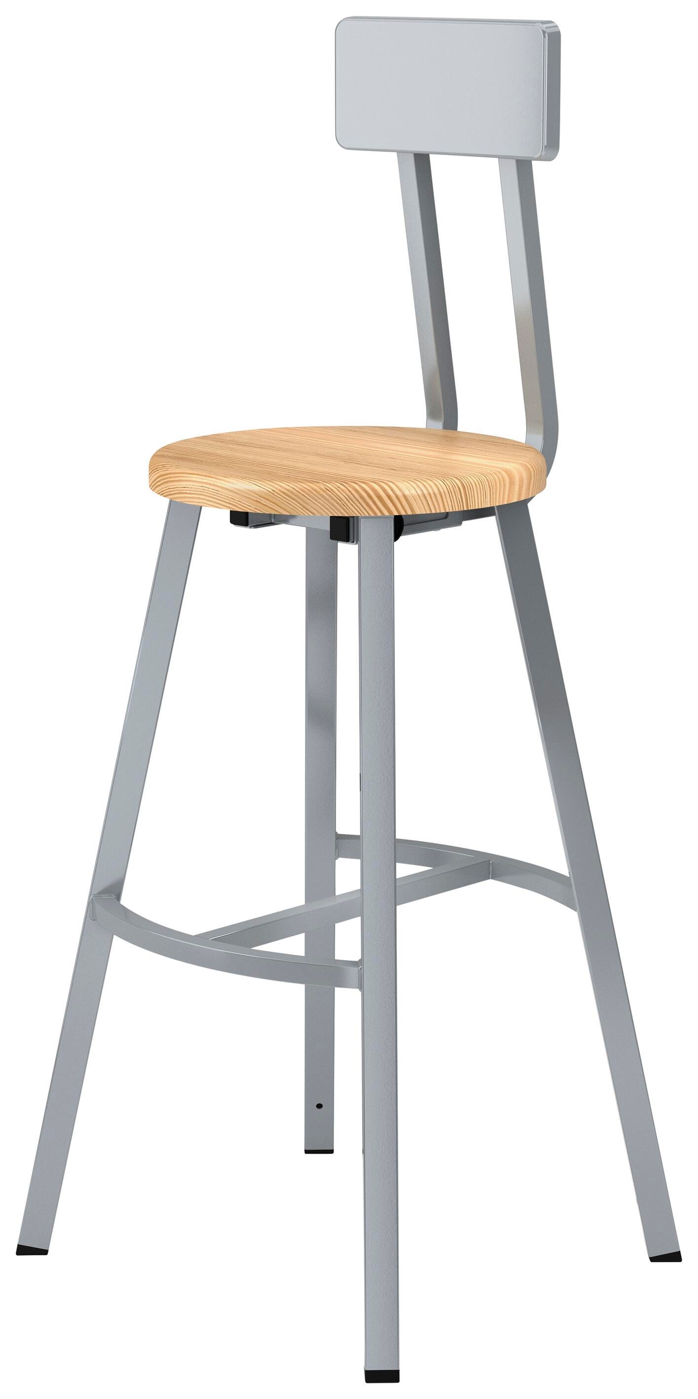 National Public Seating Titan Stool, Wood Seat, 30 Inch Fixed Height, Backrest, Gray Frame, Item Number 2104707
