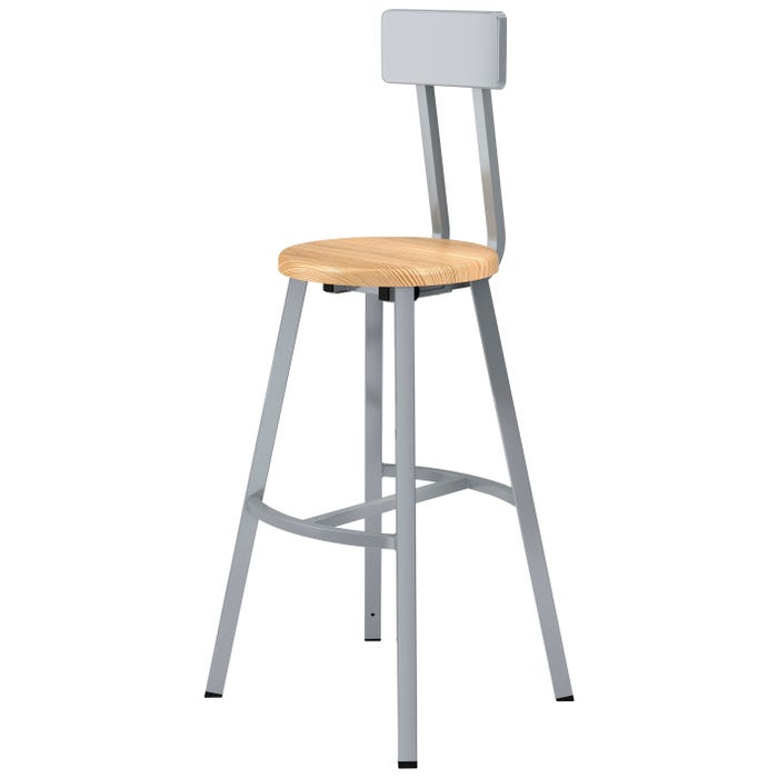 National Public Seating Titan Stool, Wood Seat, 30 Inch Fixed Height, Backrest, Gray Frame