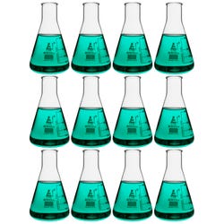 Eisco Labs Erlenmeyer Flask, Narrow Neck, 250mL, Borosilicate Glass, Pack of 12