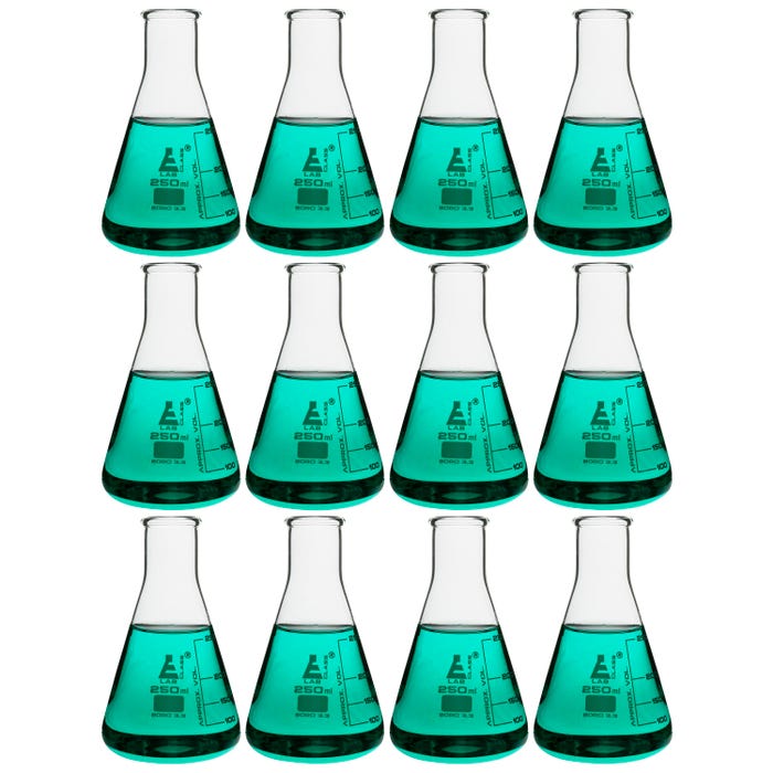 EISCO Erlenmeyer Flask, Borosilicate, 250mL, Pack of 12