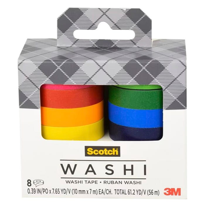 Scotch Washi Tape, .39 Inches x 7.65 Yards, Rainbow, Pack of 8