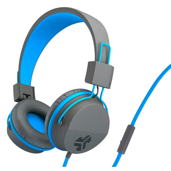 JLAB JBuddies Over-Ear Kids Folding Headphones, 3.5mm, Graphite/Blue