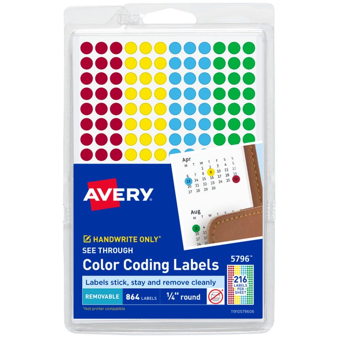 Avery See-Through Color Dots, 1/4 Inch, Assorted Colors, Pack of 864