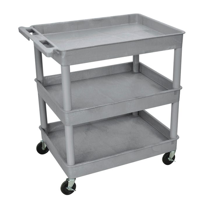Luxor Large 3-Shelf Tub Cart, 32 x 24 x 38-1/4, Gray