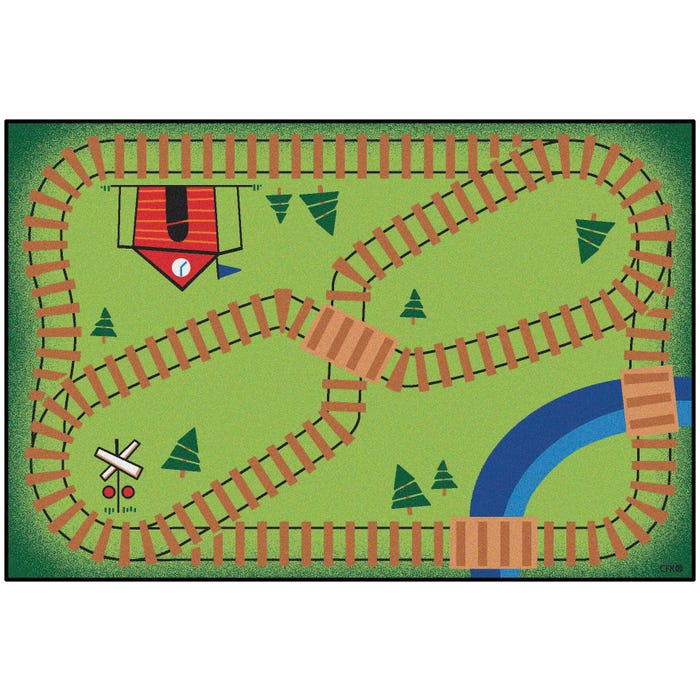 Carpets for Kids KID$Value Railroad Playtime Carpet, 3 Feet x 4 Feet 6 Inches, Rectangle, Multicolored